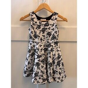 Girls Knit Works Boutique Black White Floral Dress Lined Size 6